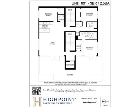 Floor plan for 3 beds, 2.5 baths